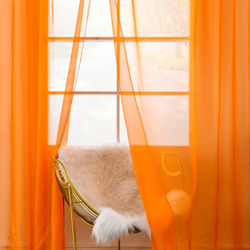 youleyar Solid Sheer Rod Pocket Curtain Voile Draperies 2 Panels White Beige Black Grey Coffee 52 Inch Width 84 Inch Long 1 Pair for Kitchen Bedroom Children Living Room Yard (Orange,52Wx84L) - Image 4